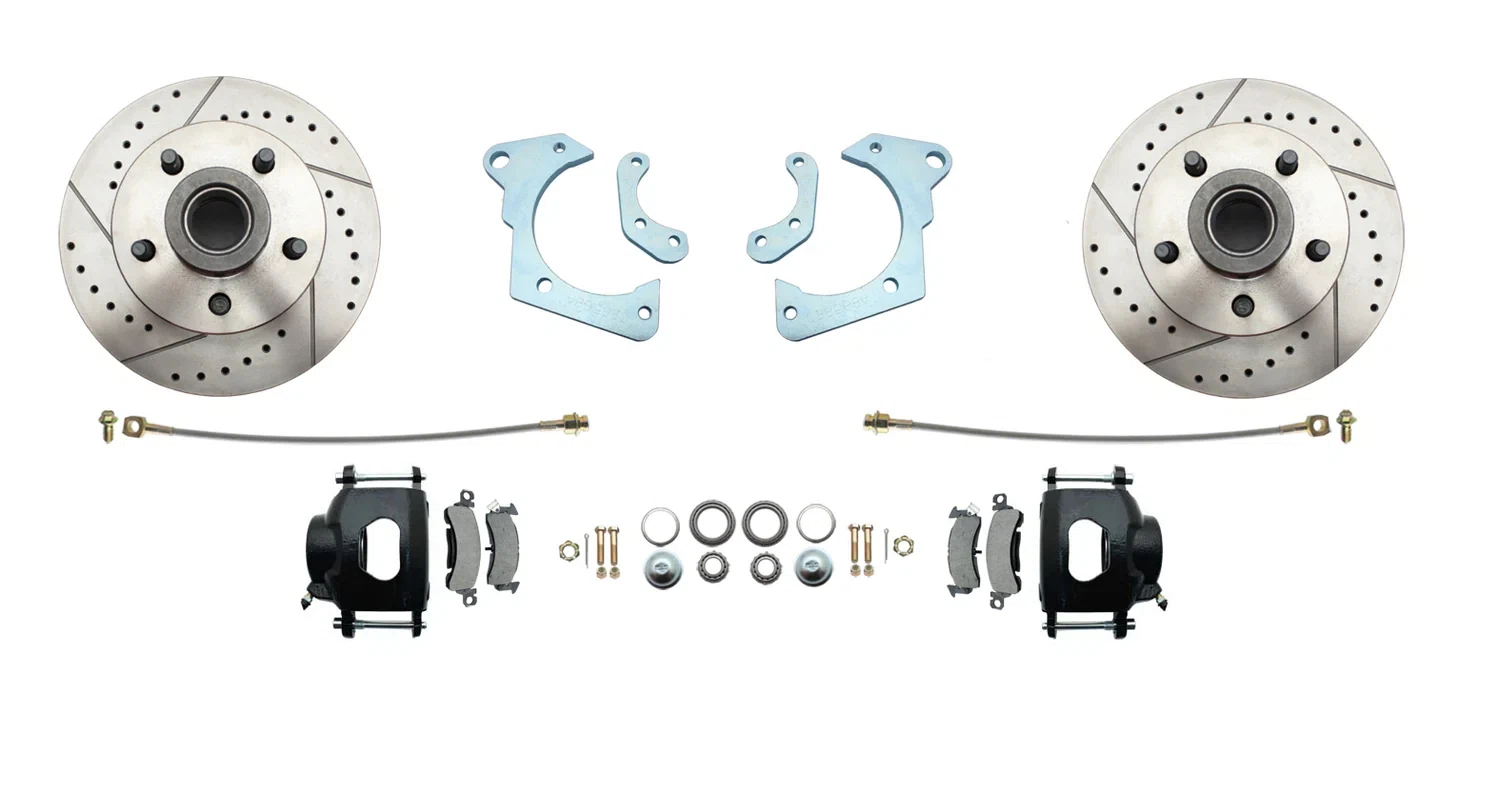 Fits 1965-68 GM Full Size Disc Brake Kit Drilled_Slotted Rotors-Black DBK6568LXB